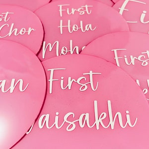Dischi Punjabi in acrilico per traguardi per bambini - Carte mensili per traguardi per bambini - Dischi Sikh Milestone - Prop per foto neonato - Regalo per il primo anno dei bambini