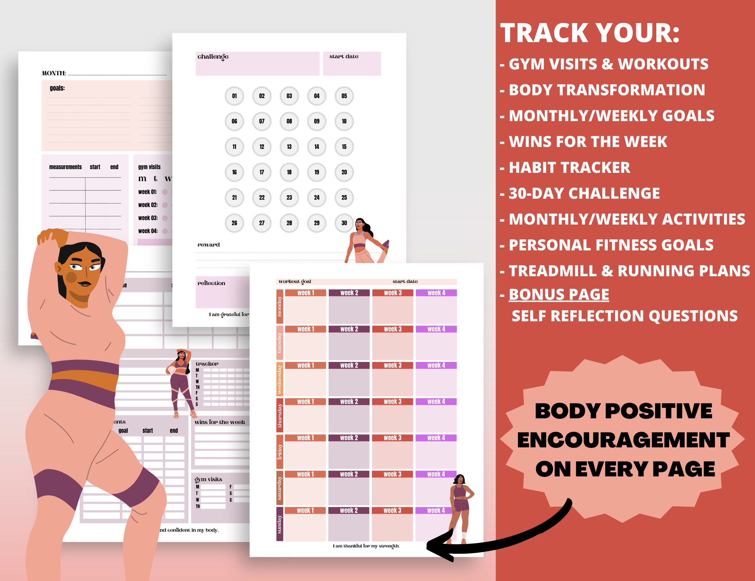 Positive Exercise Log Body Positive Fitness, Workout Tracker, Exercise Tracker, Fitness ...