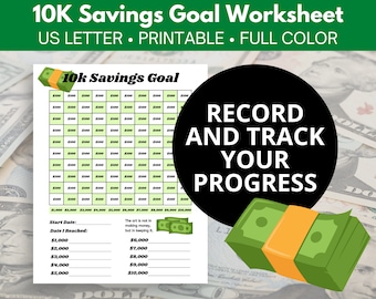 10K Savings Tracker, Printable, Personal Budget, Instant Download, U.S. Letter Size
