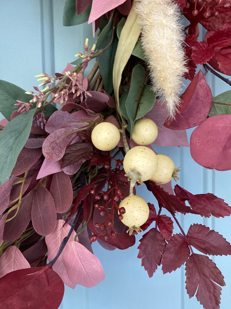 Burgundy Cream Seed Berry Fall Foliage Wreath main image 1