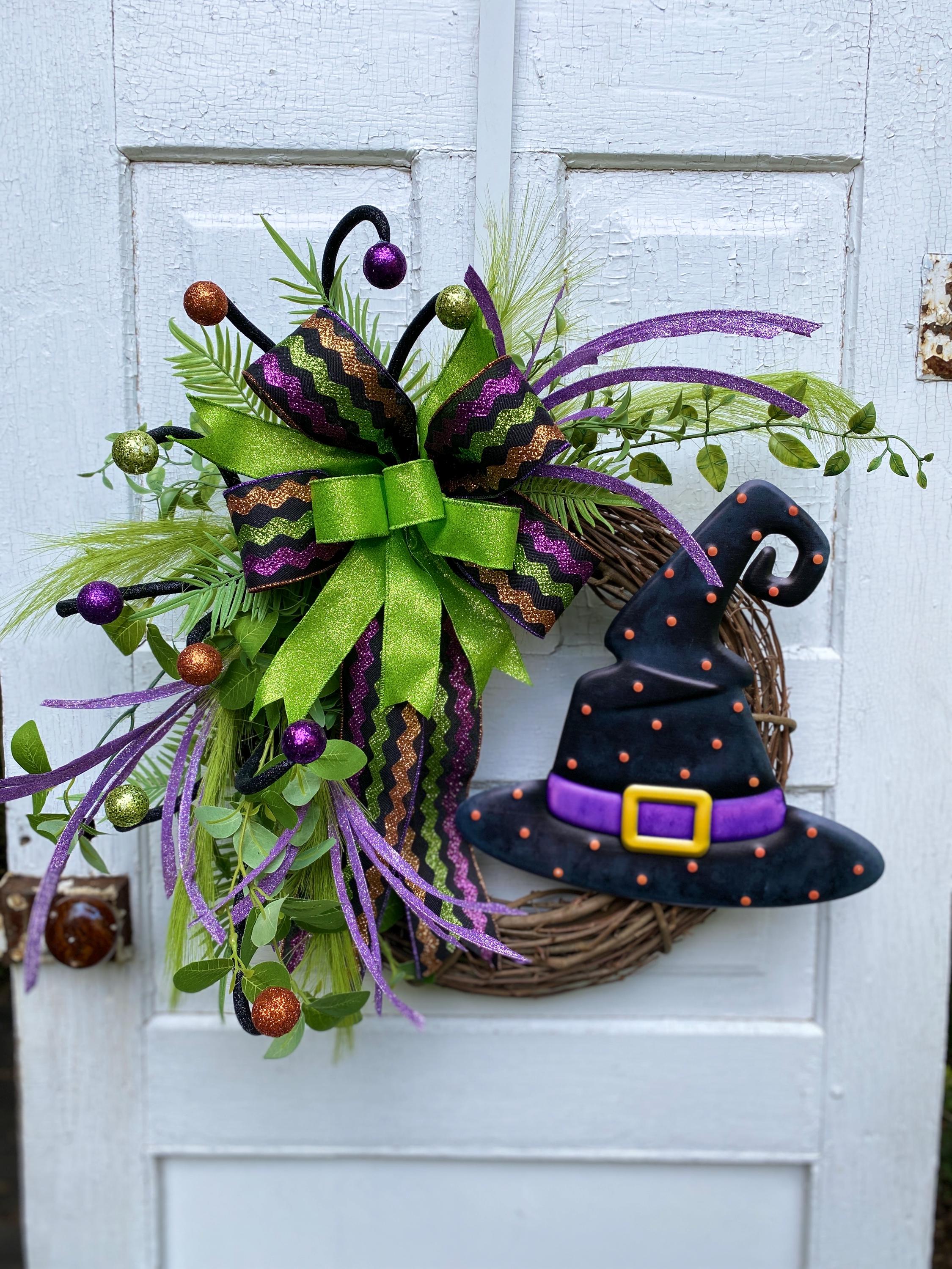 Whimsical Halloween Witch Grapevine Wreath for Front Door Bright and ...