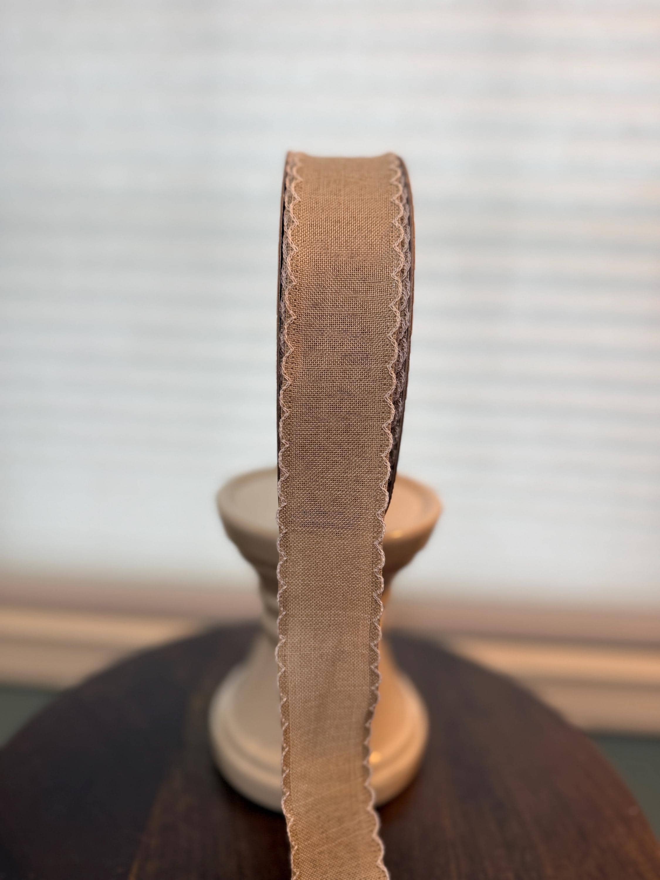 Designer Tan Ribbon With White Scalloped Edge-neutral Cottagecore Wired ...