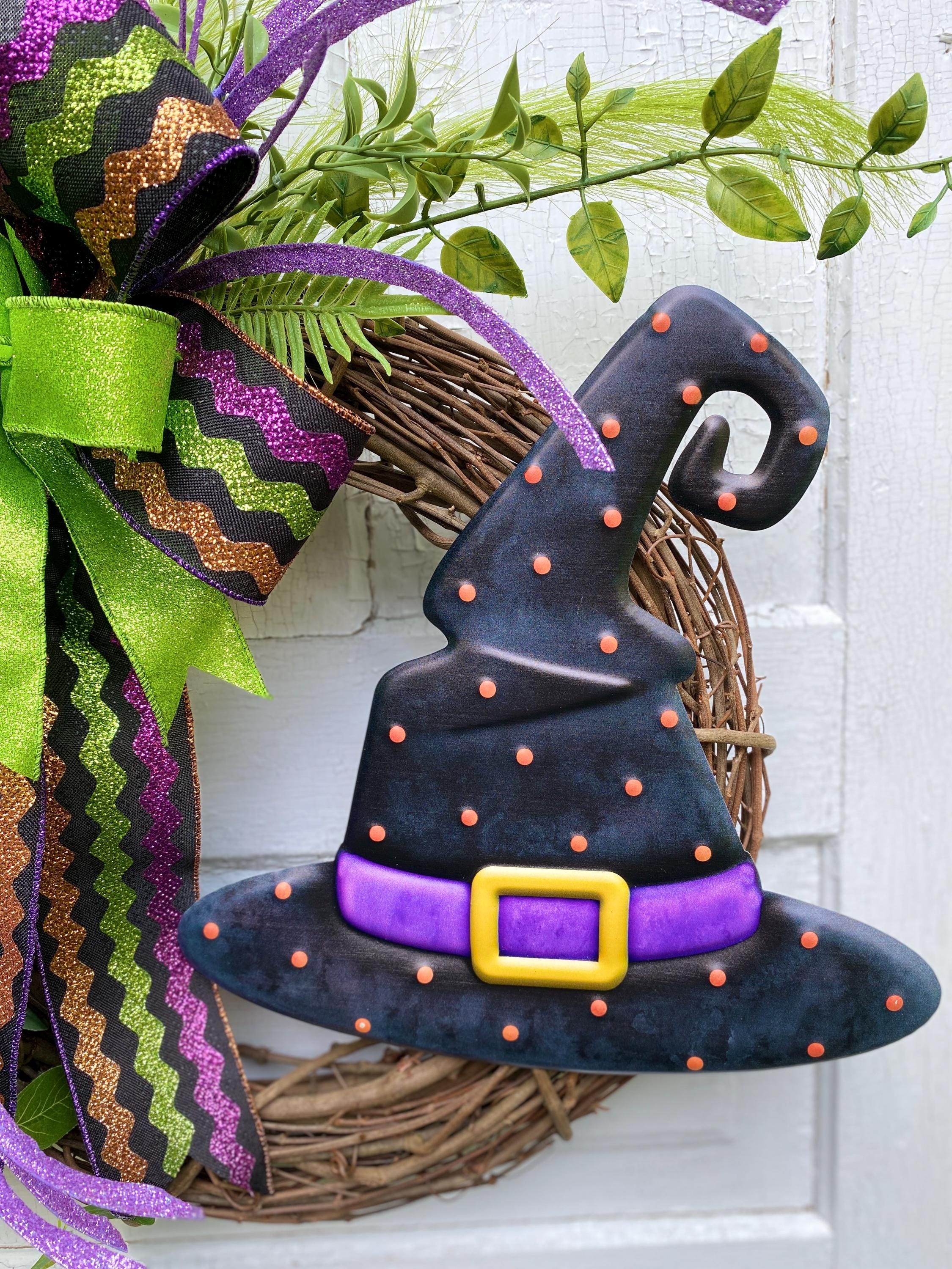 Whimsical Halloween Witch Grapevine Wreath for Front Door Bright and ...