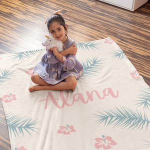 Tropisch Hawaï thema gepersonaliseerde babydeken, minimale babydeken, mijlpaaldeken, babydouchegiften voor meisje of jongen, bloemen