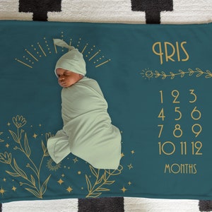 Celestial Baby Milestone Blanket, Personalized Baby Month Blanket, Minky Blanket, Zodiac Baby Blanket, Baby Shower Gift