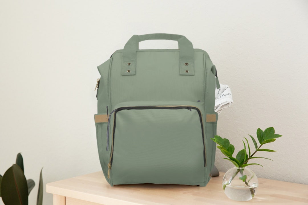 Sage Green Diaper Bag Diaper Backpack Minimal Diaper Bag Etsy