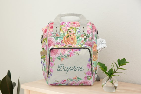 Personalized Diaper Bag Backpack Baby Girl Vintage Floral