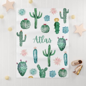 Personalisierte geschlechtsneutrale Babydecke, Kaktus-Blumendecke, Meilenstein-Decke, Babyparty-Geschenke für Mädchen oder Jungen, westliche Babydecke