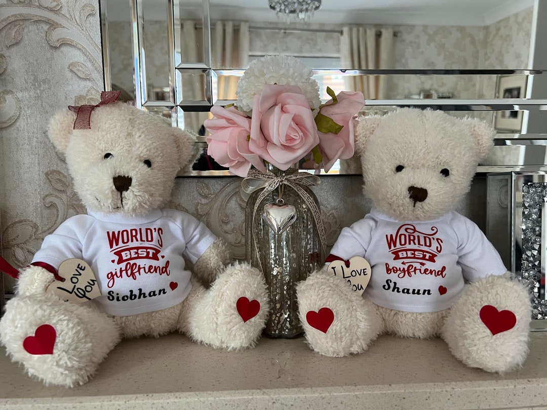 Personalised Teddy Bear, Worlds Best Girlfriend, Boyfriend, Husband or Wife. I Love You Wooden