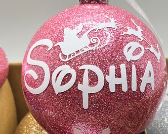 Personalised glitter bauble, Keepsake, name  bauble, Santa bauble, Christmas bauble.