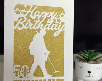 Personalised handmade  metal detecting birthday card.  unique design. Great card for the metal detectorist A5 size