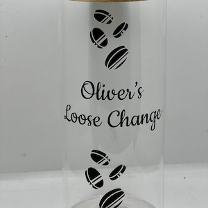 Personalised loose change money jar . Money box. Piggy bank.  Coins jar.