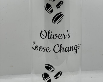 Personalised loose change money jar . Money box. Piggy bank.  Coins jar.