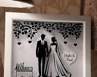 Mr and Mrs.  handmade personalised wedding deep box frame with heart. Perfect wedding gift  Bride and Groom.