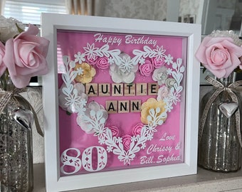 Personalised Birthday floral box frame. Handmade with own words.  Birthday keepsake, Mum, Aunt, Sister, friend Birthday gift.