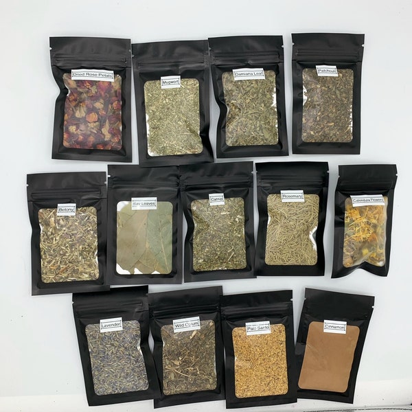 Herb Bags Set Of 13 ~ Witchcraft Supplies, Spell Herbs, Ritual Herbs, Dried Spiritual Herbs, Beginner Witch, Wiccan Herbs, Witch Gifts