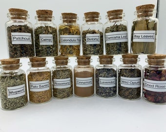 Herb Jars Set Of 13 ~ Witchcraft Supplies, Dried Herb Kit, Ritual Herbs, Herbs For Magic, Spell Ingredients, Spiritual Herb Offering, Wiccan