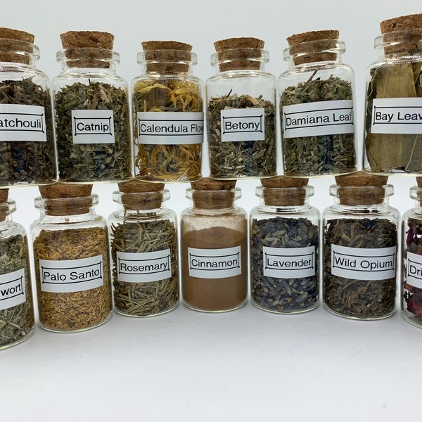 Herb Jars Set Of 13 ~ Witchcraft Supplies, Dried Herb Kit, Ritual Herbs, Herbs For Magic, Spell Ingredients, Spiritual Herb Offering, Wiccan