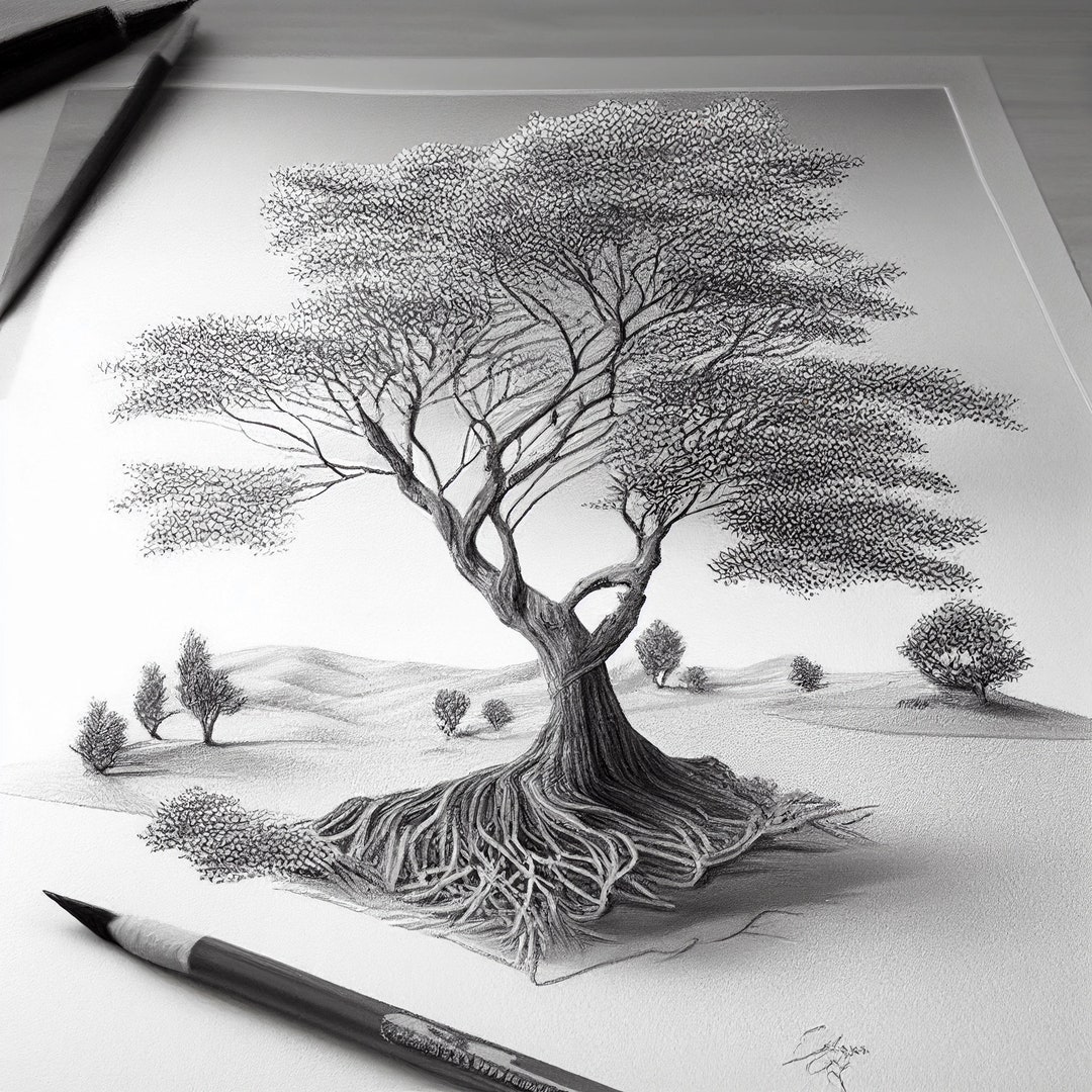 Pencil Art Drawing of a Tree Etsy