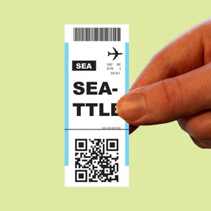 Seattle Plane Ticket Sticker, Glossy Travel Boarding Pass Decal