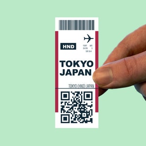Tokyo Japan vliegticket sticker, reissticker, HND-sticker, instapkaart, toerismesticker, waterflessticker, laptopsticker, bagagesticker