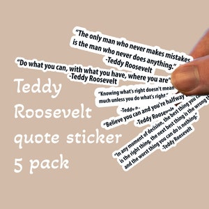 Teddy Roosevelt quote sticker pack,5 pack,literary stickers,book sticker,water bottle sticker,laptop sticker,journal sticker,student sticker