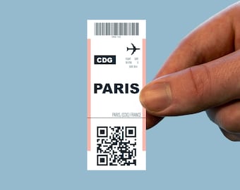 Paris France plane ticket sticker,travel sticker,luggage decal,boarding pass,tourism sticker,waterbottle sticker,laptop sticker