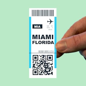 Adesivo per biglietti aerei Miami Florida, adesivo da viaggio, decalcomania MIA, carta d'imbarco, adesivo turistico, adesivo per bottiglie d'acqua, adesivo per laptop, adesivo per bagagli