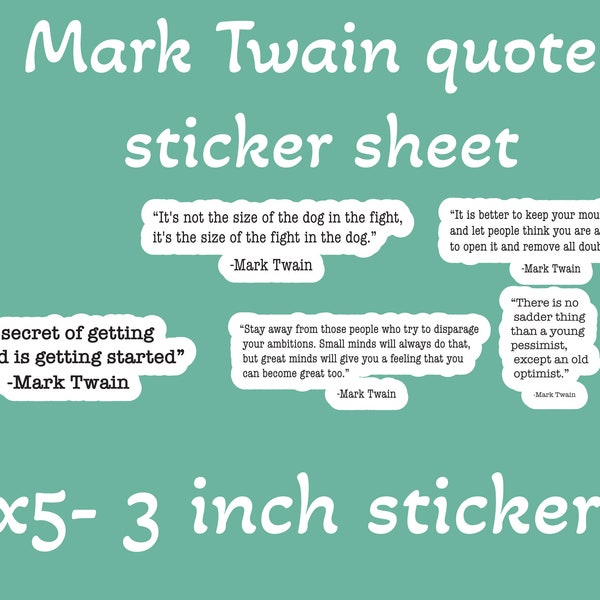 mark twain quote sticker pack,5 pack,literary stickers,book sticker,water bottle sticker,laptop sticker,journal sticker,student sticker