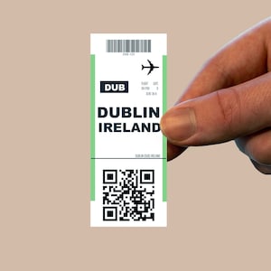 Dublin Ireland plane ticket sticker,travel sticker,luggage decal,boarding pass,tourism sticker,waterbottle sticker,laptop sticker