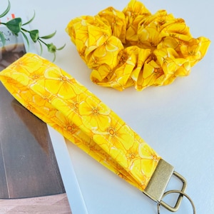 Yellow fabric Keychain for woman.