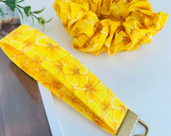 Yellow fabric Keychain for woman.