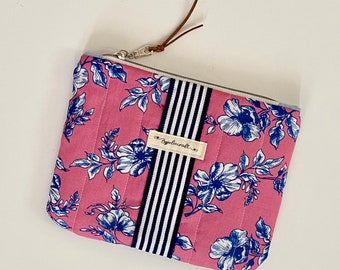Jolie cosmetische etui/make-up tasje voor portemonnee bloem roze en blauw/cosmetische etui patroon bloemen/gewatteerde toilettas/make-up tas reizen/cadeau