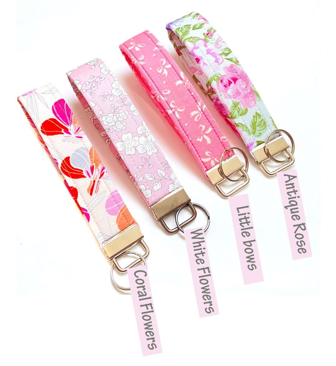 Pink Wristlet Keychain, Silver Key Fob Wristlet, Keychain Wristlet