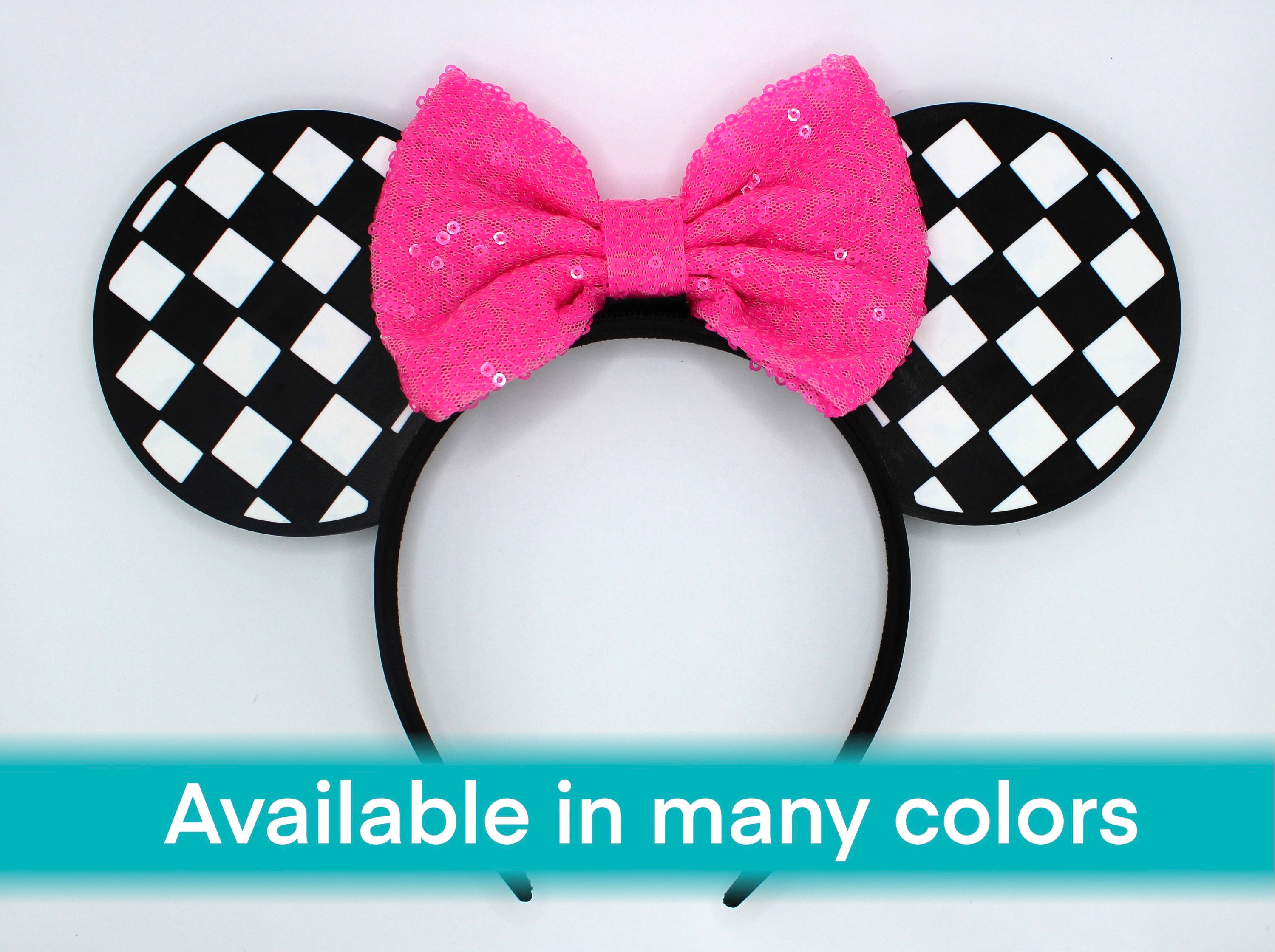 Checkered Mouse Ears Headband (available in Many Colors), 3D  display picture 1
