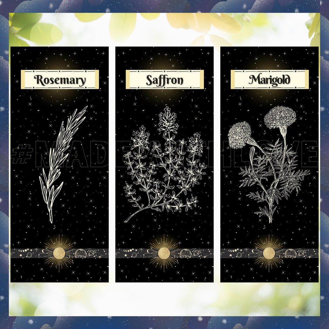 Printable Herbal Bookmarks, Celestial Botanical Art, Starry Set of 12 ...