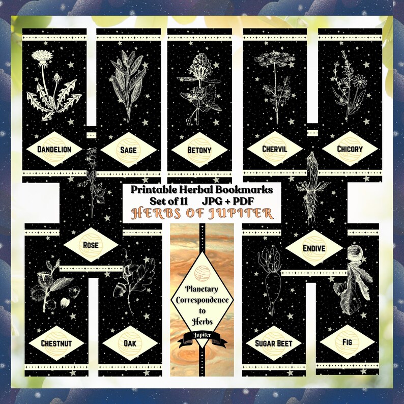 Printable Herbal Bookmarks Celestial Herbs of Jupiter Etsy