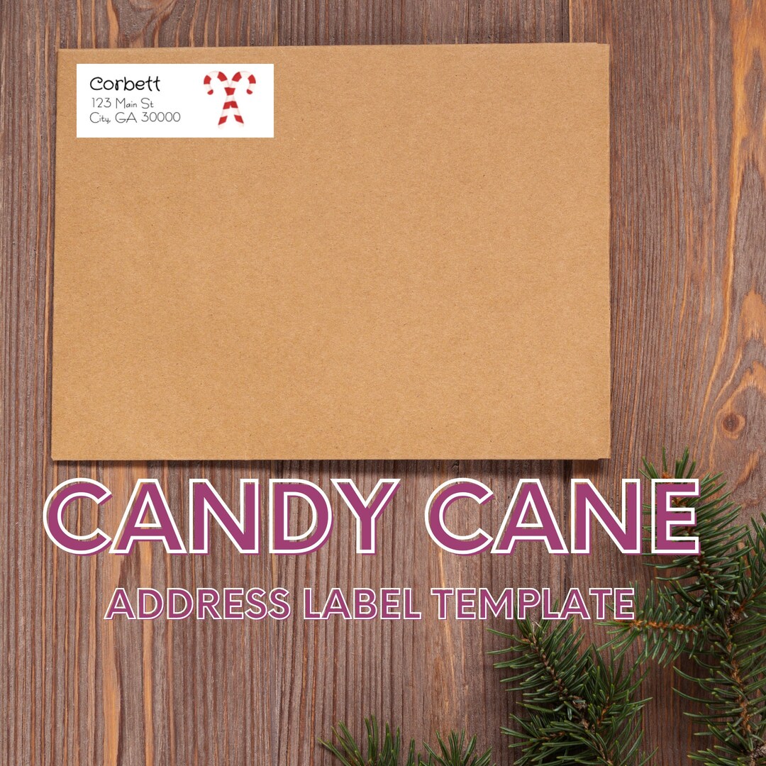 Candy Cane Address Label Template Etsy