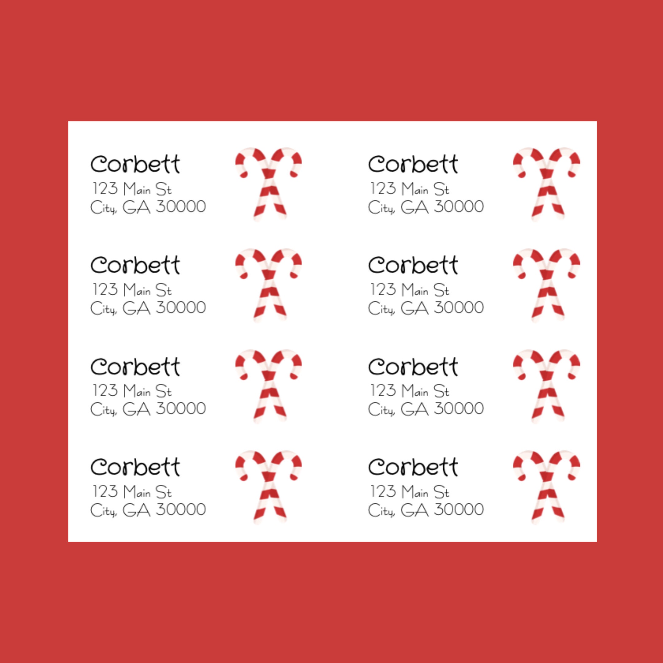 Candy Cane Address Label Template Etsy