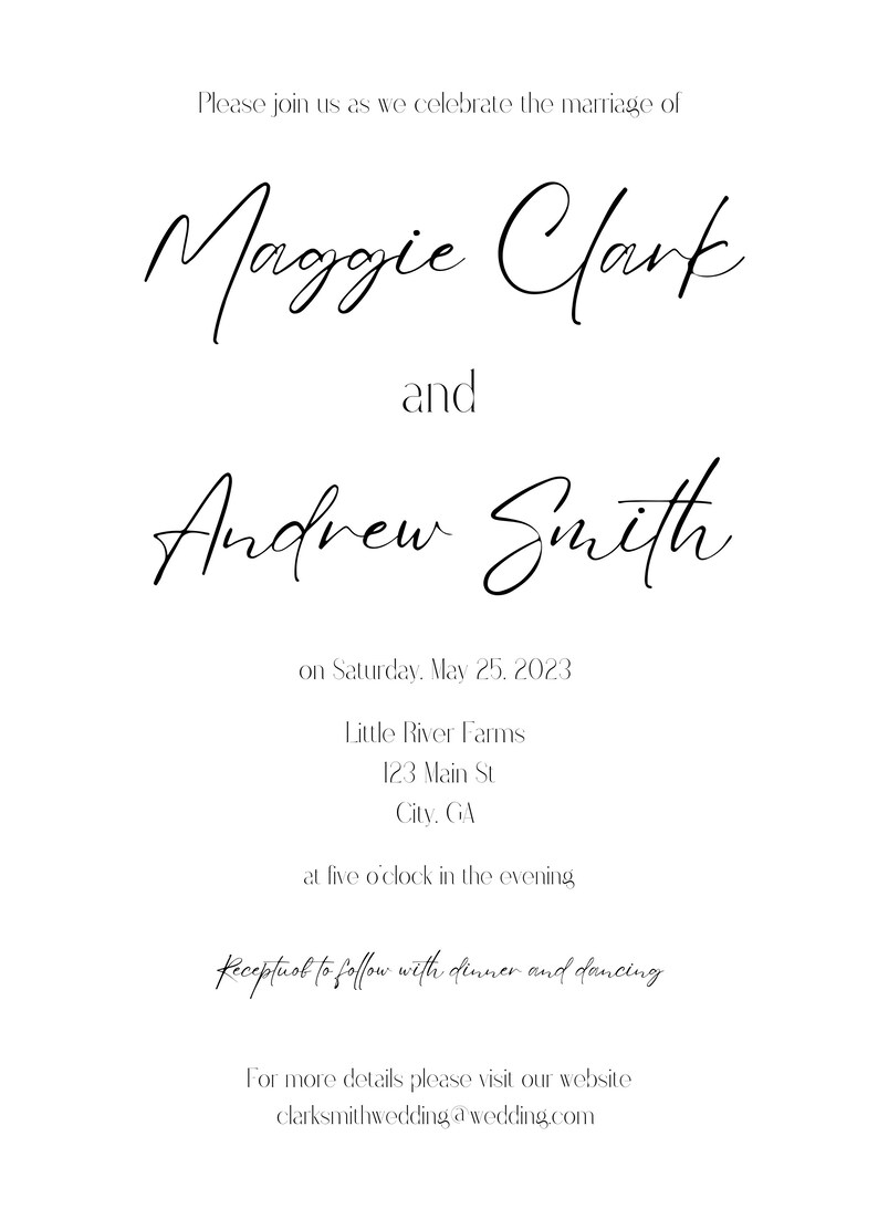 Simple and Elegant Wedding Invitation Template Etsy