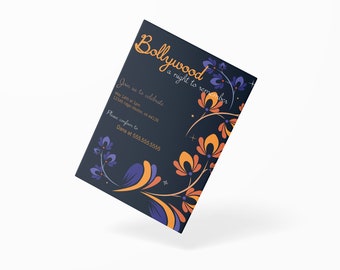 Invitaciones a fiestas Plantilla Bollywood, Minimalista Moderno, Invitación de flores editable, DESCARGA INSTANTÁNEA