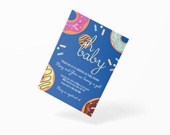 Plantilla de Baby Shower tema de dona, minimalista moderna, invitación de dona editable, DESCARGA INSTANTÁNEA