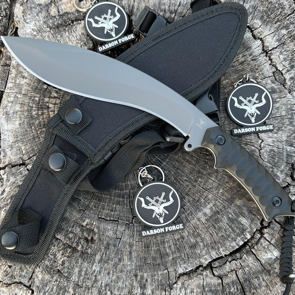 Tactical Kukri Fixed Blade Everyday Cary Knife, Birthday Gift Anniversary Gift Wedding Gift Cowboy Knife Machete D2 Blade G10 Handle EDC