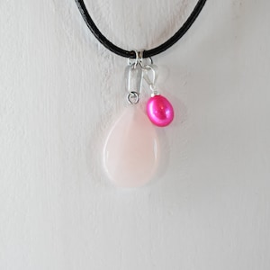 Stone Teardrop Pendant and Pink Pearl Necklace