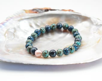 Freshwater Pearl Glass Beaded Stretch Bracelet