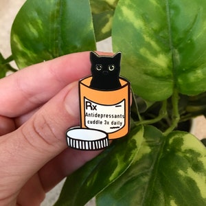 Black Cat Enamel Pin, Rx, Cat Gift, Cat Pin, Cat Lover Gift, Black Cat Pin, Antidepressants, Nurse, Humor, Medicine, Lapel Pin | SteviePins