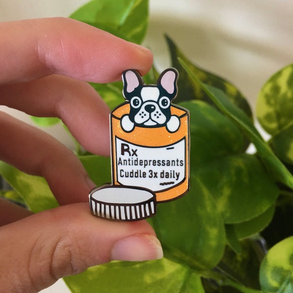 French Bulldog Enamel Pin, Frenchie Pin, Gifts, Dog, Antidepressants, Nurse, Humor, Medicine, Animal, Frenchie Pin, Lapel Pin | SteviePins