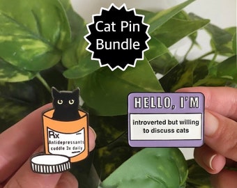 Pin Bundle~Black Cat Enamel Pin, Rx, Cat Gift, Cat Pin, Cat Lover Gift, Black Cat Pin, Antidepressants, Nurse, Humor, Medicine, | SteviePins