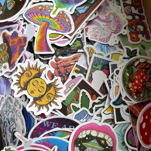 5-100PC Psychedelic Trippy Sticker Pack-Hydroflask Laptop Car Sticker Pack