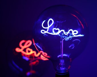 LED Glühbirne | Neon Love Lampe | Wort Licht LOVE Edison Glühbirne | e27 | DREAM light | Nachtlicht | Valentin